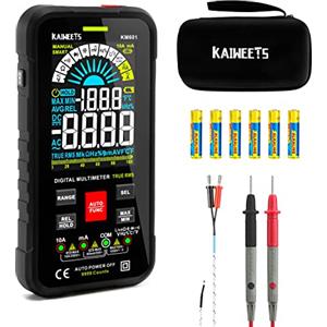 KAIWEETS Smart Multimetro Digitale, T-RMS 10000 Conti Auto/Manuale Tester Digitale con Voltmetro/Ohmmetro/Metri di Capacità, Misure AC/DC Tensione Corrente Resistenza Continuità Frequenza Diodi