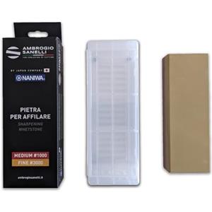 Sanelli Ambrogio, Naniwa Basic Stone, Pietra Affilacoltelli Combinata 2-in-1, Grana Media #1000 e per la Finitura #3000, Ideale per Coltelli Normali, Made in Vietnam