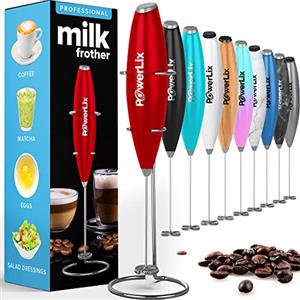 PowerLix Frullino Montalatte Elettrico per Cappuccino - Schiumatore Latte con Supporto in Acciaio Inossidabile, 15-20s, Potente 19000 giri/min, Frullino Manuale per Latte, Cappuccino, Caffè