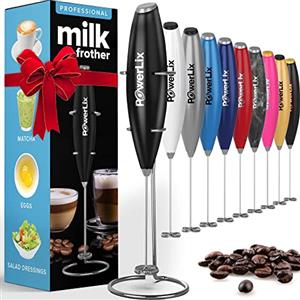 PowerLix Frullino Montalatte Elettrico Cappuccino - Schiumatore Latte con Supporto in Acciaio Inossidabile, 15-20s, Potente 19000rpm, Montalatte Manuale per Latte, Cappuccino, Caffè,nero metallizzato