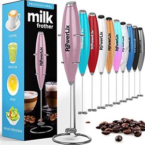 PowerLix Frullino Montalatte Elettrico per Cappuccino - Schiumatore Latte con Supporto in Acciaio Inossidabile, 15-20s, Potente 19000 giri/min, Frullino Manuale per Latte, Cappuccino, Caffè