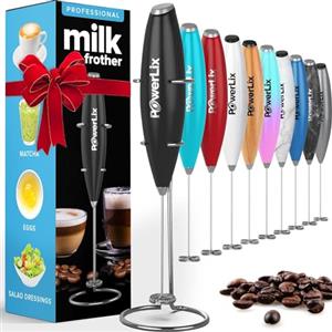 PowerLix Frullino Montalatte Elettrico per Cappuccino - Schiumatore Latte con Supporto in Acciaio Inossidabile, 15-20s, Potente 19000 giri/min, Frullino Manuale per Latte, Cappuccino, Caffè