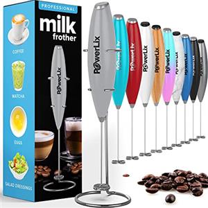 PowerLix Frullino Montalatte Elettrico per Cappuccino - Schiumatore Latte con Supporto in Acciaio Inossidabile, 15-20s, Potente 19000 giri/min, Frullino Manuale per Latte, Cappuccino, Caffè