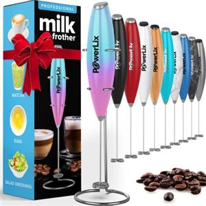 PowerLix Frullino Montalatte Elettrico per Cappuccino - Schiumatore Latte con Supporto in Acciaio Inossidabile, 15-20s, Potente 19000 giri/min, Frullino Manuale per Latte, Cappuccino, Caffè