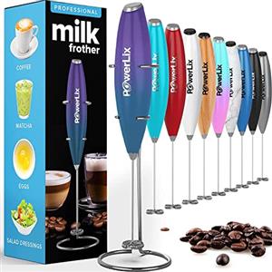 PowerLix Frullino Montalatte Elettrico per Cappuccino - Schiumatore Latte con Supporto in Acciaio Inossidabile, 15-20s, Potente 19000 giri/min, Frullino Manuale per Latte, Cappuccino, Caffè