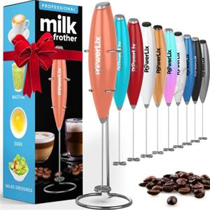 PowerLix Frullino Montalatte Elettrico per Cappuccino - Schiumatore Latte con Supporto in Acciaio Inossidabile, 15-20s, Potente 19000 giri/min, Frullino Manuale per Latte, Cappuccino, Caffè