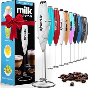 PowerLix Frullino Montalatte Elettrico per Cappuccino - Schiumatore Latte con Supporto in Acciaio Inossidabile, 15-20s, Potente 19000 giri/min, Frullino Manuale per Latte, Cappuccino, Caffè