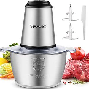 YISSVIC Tritatutto da Cucina Elettrico 2L, 2×4 Lame 500W Tritatutto Elettrico Frullatore Multifunzione con Ciotola in Acciaio Inox, per Frutta Verdura Carne Spezie, 2 Velocità