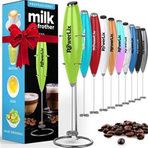 PowerLix Frullino Montalatte Elettrico per Cappuccino - Schiumatore Latte con Supporto in Acciaio Inossidabile, 15-20s, Potente 19000 giri/min, Frullino Manuale per Latte, Cappuccino, Caffè