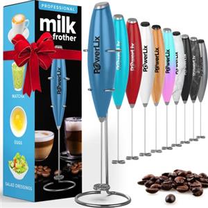 PowerLix Frullino Montalatte Elettrico per Cappuccino - Schiumatore Latte con Supporto in Acciaio Inossidabile, 15-20s, Potente 19000 giri/min, Frullino Manuale per Latte, Cappuccino, Caffè