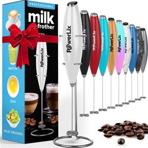 PowerLix Frullino Montalatte Elettrico per Cappuccino - Schiumatore Latte con Supporto in Acciaio Inossidabile, 15-20s, Potente 19000 giri/min, Frullino Manuale per Latte, Cappuccino, Caffè