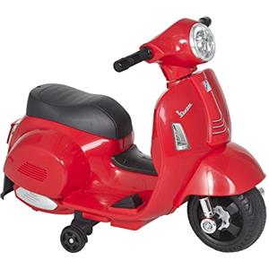 HOMCOM Moto Elettrica per Bambini con Licenza Ufficiale Vespa Batteria 6V, Fari e Clacson, per Bimbi da 18-36 mesi, Rosso, 66.5x38x52cm