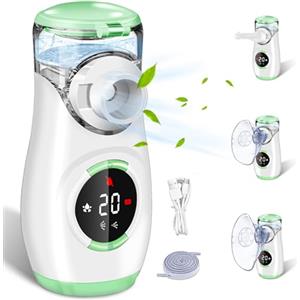 Sentasi 2024 Aerosol Silenzioso con Display per Adulti e Bambini, SENTASI Areosol Portatile Efficiente con Tempo, Nebulizzatore Inalatore Ultrasuoni, 2 Livello Velocità e Modo di Autopulizia (Verde)