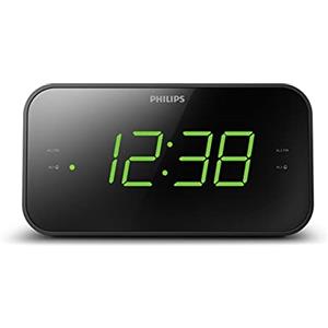 PHILIPS Sveglia con Radio e Display da Letto, Radio Digitale con Doppio Allarme, Sleep Timer e Funzione Snooze, Portatile con Batteria di Backup, Nero con Ampio Display, Nuova Versione