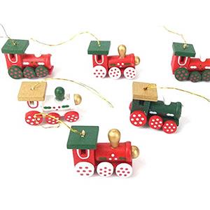 Bkrdty Treno di Legno di Natale 6 Pezzi Albero di Natale in Legno Dipinto con la Corda per Natale Vetrina Finestra Decorazione del Desktop