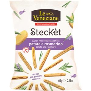 MOLINO DI FERRO Le Veneziane Steckèt Patate e Rosmarino 60g - Snack senza glutine con fiocchi di patate e rosmarino