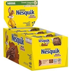 NESQUIK Maxi Choco Barretta di Cereali Integrali al Cioccolato e al Latte, 24 barrette da 25g (600g)