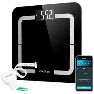 Cecotec Bilancia Pesapersone Digitale In Vetro Temperato Surface Precision Smart Healthy. Display LCD, Bluetooth, App Mobile, Metro A Nastro, Misurazione Precisa Fino 10 Parametri, Funzione Babyweight