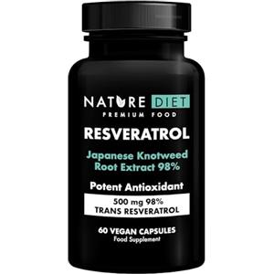 Nature Diet Resveratrol - 500 mg di Trans-Resveratrolo (98%) - Estratto di Poligono del Giappone - 60 Capsule Vegane - Sostegno Antiossidante - Supporta un Invecchiamento Sano e il Benessere Cellulare