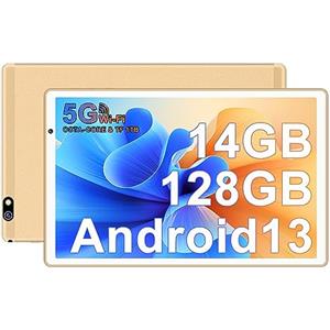 FACETEL Tablet 10 Pollici Tablet Android 13 Tablets PC con 2.4G + 5G WiFi, Octa-Core 2.0 Ghz | 14GB + 128GB TF 1TB | 8000mAh | IPS FHD | Doppia Fotocamera | Bluetooth 5.0, Tablet con Custodia - Oro