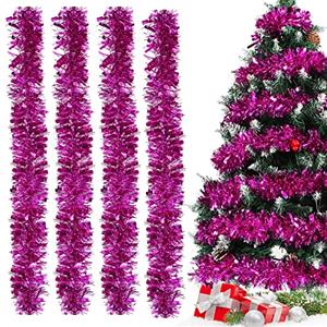 Bluelves Ghirlanda Albero di Natale, 4PCS Festoni Natalizi, 2M Festoni Albero di Natale, Ghirlanda Orpelli Natalizia, Ghirlanda Natalizia per Albero Natalizie Decorazioni Casa Interno Esterni (Rosa Rosso)