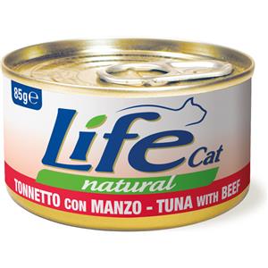 LifeCat Alimento Umido Naturale per Gatti - Tonnetto con Manzo, Filetti Teneri in Confezione Multipack da 6 x 85 g
