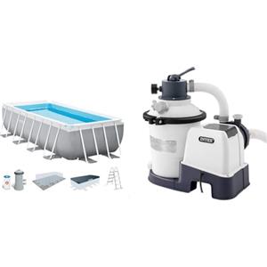 Intex 26792NP - Piscina Fuori Terra Prisma Frame Rettangolare, Pompa Filtro 3785 L/h & 26642 - Pompa Filtro a Sabbia Krystal Clear, Flusso d'Acqua 3500 L/h, Flusso di Sistema 2000 L