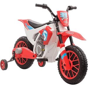 HOMCOM Moto da Cross Elettrica per Bambini da 3-5 Anni, Moto Elettrica per Bambini con Batteria 12V Ricaricabile e Rotelline Rimovibili, 106.5x51.5x68cm, Rosso