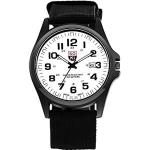 JewelryWe Orologio da uomo al quarzo con cinturino in nylon, calendario semplice stile orologio, regalo per l'uomo,regalo Natale