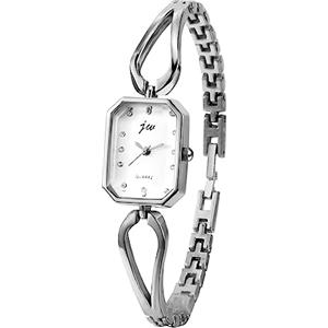 JewelryWe - Orologio da Polso Piccolino Rigido da Donna con Zircone Lucido Cinturino Catena Colore Argento