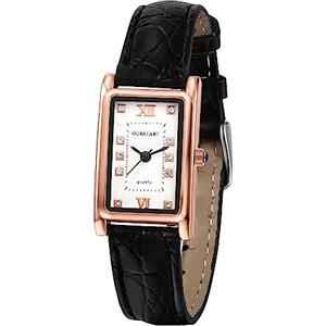 JewelryWe Orologio al Quarzo da Polso Uomo Donna con diamante cinturino Pelle Quadrante Quadrato Numeri Romani Regalo Colore Nero/Marrone