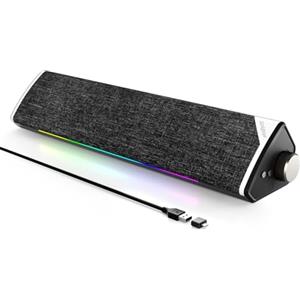 SOULION R60 LED Soundbar PC USB Bluetooth 5.3 Casse per Computer, Portatile, Gaming, Monitor, Altoparlante Stereo 12W, Alimentazioni USB, con Aux Jack 3.5mm, Design del tessuto di moda