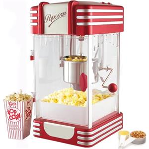 BAKAJI Macchina per Popcorn XXL Professionale Design Retro Vintage, Potenza 300 W con Contenitore in Acciaio Inossidabile Stile Anni 50, Pop Corn Pronto in 4 Minuti, 25,5 x 27 x 46 cm