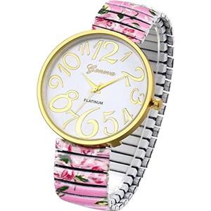 JewelryWe Orologio da donna, semplice e alla moda, ultra chiaro e facile da leggere, quadrante digitale grande, pratico orologio con cinturino elastico, stampa floreale, facile da indossare