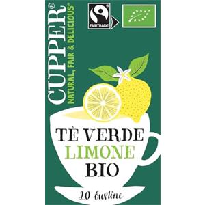 CUPPER Lively Tè Verde con Limone Biologico e Fairtrade, Tè Leggero, Ingredienti da Agricoltura Biologica, Filtri 100% Biodegradabili, Confezione da 20 Bustine