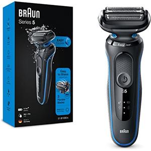 Braun Series 5 Regolabarba Uomo, Rasoio Elettrico Barba, EasyClean, Wet&Dry, Ricaricabile, Rasoio A Lamina Senza Fili, Idea Regalo, 51-B1000s Blu