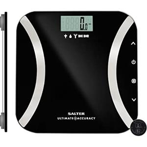 Salter 9173 BK3R - Bilancia Ultimate Accuracy, misura grasso/acqua corp., massa musc., BMI e BMR, increm. di 50 g per valori precisi, mem. 12 utenti, mod. atleta/bambino, capac. max 180 kg, nero