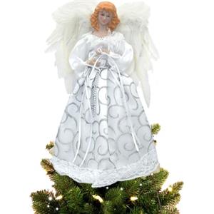 BigKing Puntale per Albero di Natale con Angelo, Statuetta con Angelo di Natale, Decorazione Natalizia per Interni con Ali di Piume, 12,6 Pollici (Argento)