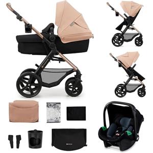 kk Kinderkraft Kinderkraft MOOV2 Trio passeggino neonati 3 in 1 fino 26 kg, con Ovetto I-SIZE 40-75 cm, Carrozzina reversibile fronte mamma e strada, Schienale regolabile, Ruote EVA, Beige