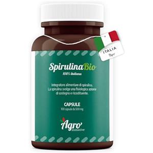 AGROINIZIATIVE SPIRULINA BIO 100 Cps Alga Spirulina Pura 100% 500 Mg Senza Glutine e Iodio Integratore Spirulina Concentrata Ricca di Ficocianina Ferro Omega 6 Spirulina Biologica PRODOTTA IN ITALIA