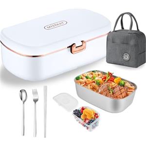 Electri-HQ Scaldavivande Elettrico Portatile con Borsa Frigo e Posate,Porta Pranzo da Ufficio e Auto,Lunch Box Portavivande Termico Elettronico Portatile in Acciaio Inox (bianco)