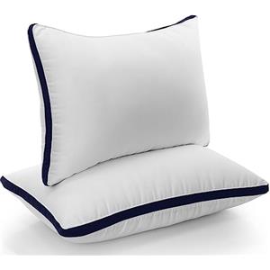 Utopia Bedding Cuscini Letto (Set di 2), 50 x 70 cm Guanciali Letto Coppia - Tessuto spazzolato con Fibra di Poliestere 3D - Morbida e Traspirante Cuscini (Blu Marino)