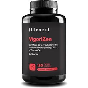 Zenement VigoriZen con Maca Nera, Tribulus terrestris, L-Arginina, Ginseng, Zinco e Vitamina B6 - Formula per il Vigore e il Testosterone Maschile - 120 Capsule Vegane - Zenement