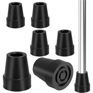 KeyQueen 6 Pezzi Puntali In Gomma 19mm, Punta di Ricambio Antiscivolo Punta di Ricambio Tampone in Acciaio Incorporato Tappi Gomma per Stampelle Canna da Passeggio Stampella Accessorio Canna Pieghevole(Nero)