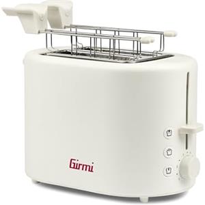 Girmi TP21 Tostapane, 750 W, Pinze Inox per toast farciti, Scalda brioches estraibile, Espulsione automatica, Raccogli briciole, Bianco