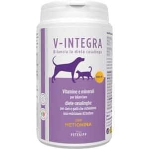 V-INTEGRA Renal Met (con Metionina) - Integratore Completo Ricco di Vitamine e Minerali, per la Dieta Casalinga di Cani e Gatti che Richiedono una Restrizione di Fosforo - 200g - Made in Italy