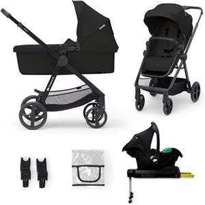 kk Kinderkraft Kinderkraft NEWLY 4 in 1 Trio passeggino neonati, con Ovetto I-SIZE 40-75 cm, Base ISOFIX, Carrozzina, TRAVEL SYSTEM, filtro UPF50+, Con Accessori, Pieghevole, Schienale regolabile, Nero