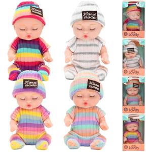 Miunana Mini Bambola Neonato 4 Sleeping Dolls Bambini Ragazze Lavabili Realistici Bambolotti Piccole Giocattolo Bamboline in Miniatura per Bambini Ragazzi Ragazze