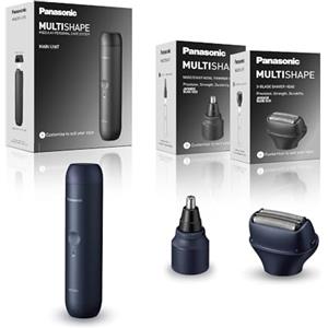 Panasonic MULTISHAPE Sistema Modulare ER-CBN1, ER-CNT1 & ER-CSF1 Set, Unità principale con Testina per naso, orecchie e viso, Testina rasoio a 3 lame, batteria ricaricabile Ni-MH, Nero.