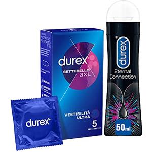 Durex Comfort 3XL Preservativi Ultra Extra Large (64 mm), 5 Profilattici XXXL e Durex Gel Eternal 50ml, Lubrificante a base siliconica